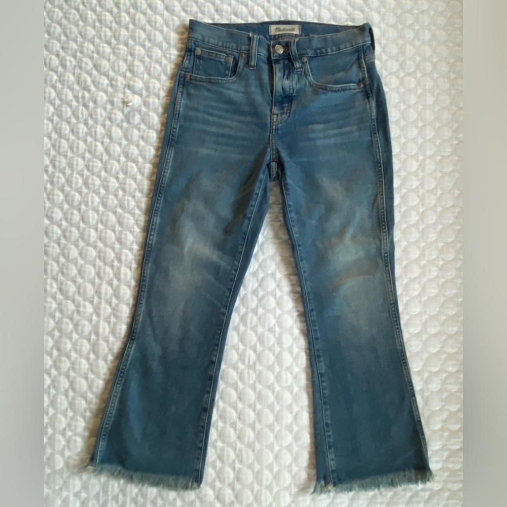 Madewell Cali Womens Denim Boot Jeans Sz 26P Raw Hem Mid Rise  Denim Blue